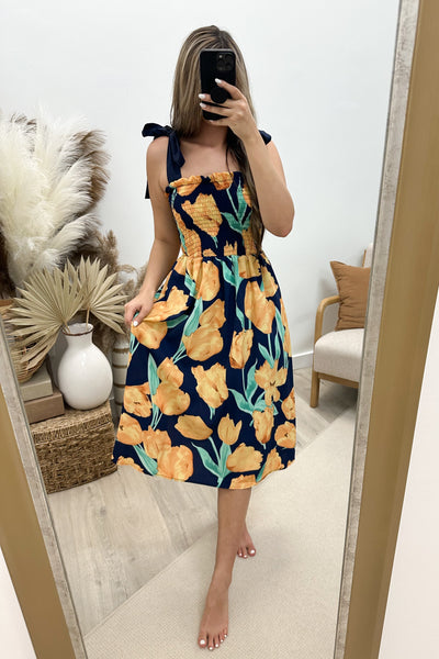 "Feel The Tulips" Dress (Navy) - Happily Ever Aften