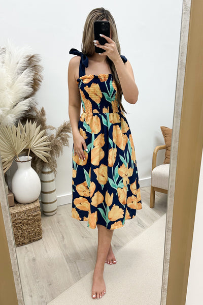 "Feel The Tulips" Dress (Navy) - Happily Ever Aften