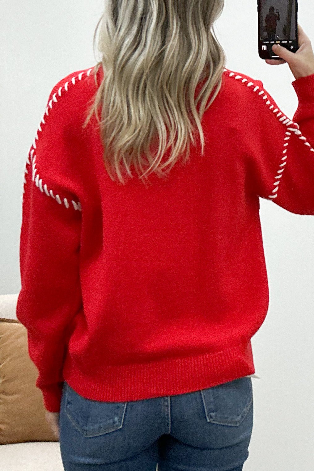 "Feeling Cute" Sweater (Red) - Happily Ever Aften