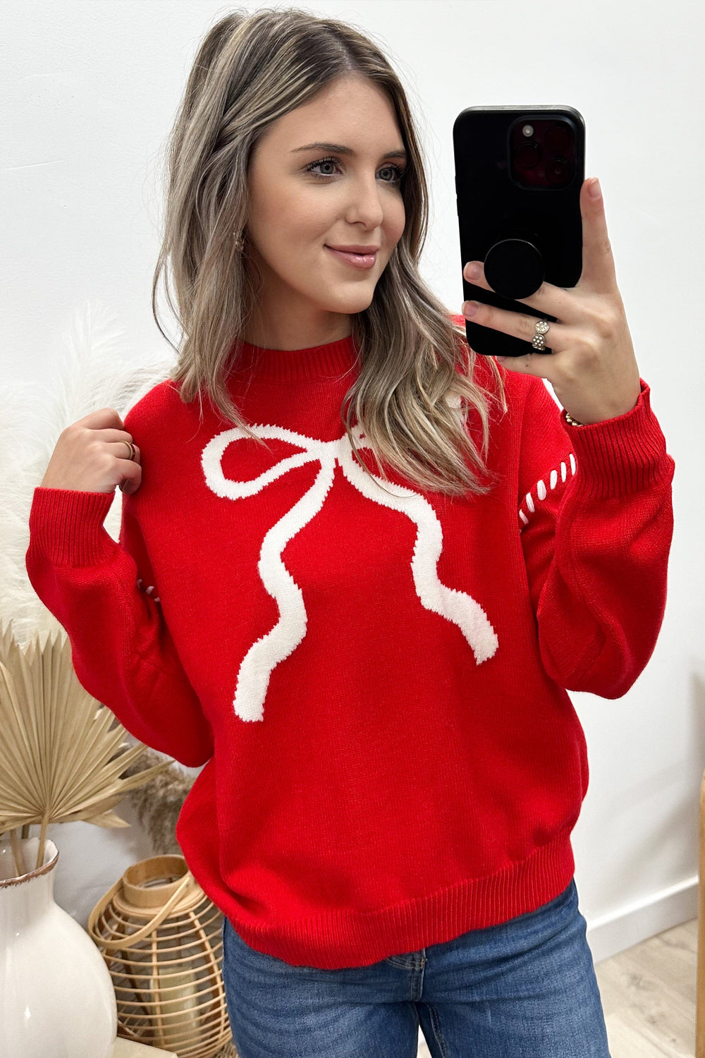 "Feeling Cute" Sweater (Red) - Happily Ever Aften