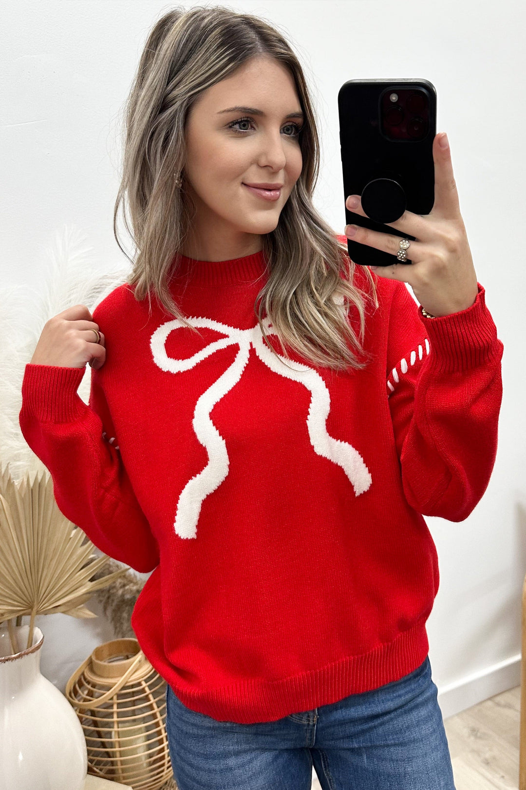 "Feeling Cute" Sweater (Red) - Happily Ever Aften