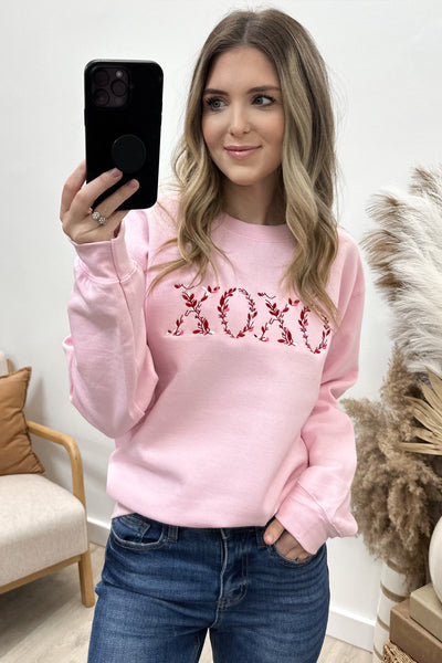 "Floral XOXO" Sweatshirt (Light Pink) - Happily Ever Aften