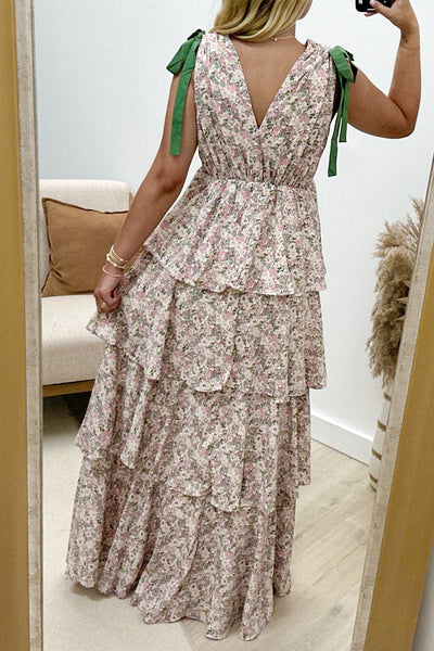 "Flourishing Romance" Maxi Dress (Slate Rose) - Happily Ever Aften