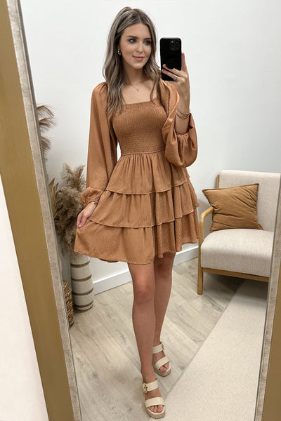 "Flower Child" Dress (Camel) - Happily Ever Aften