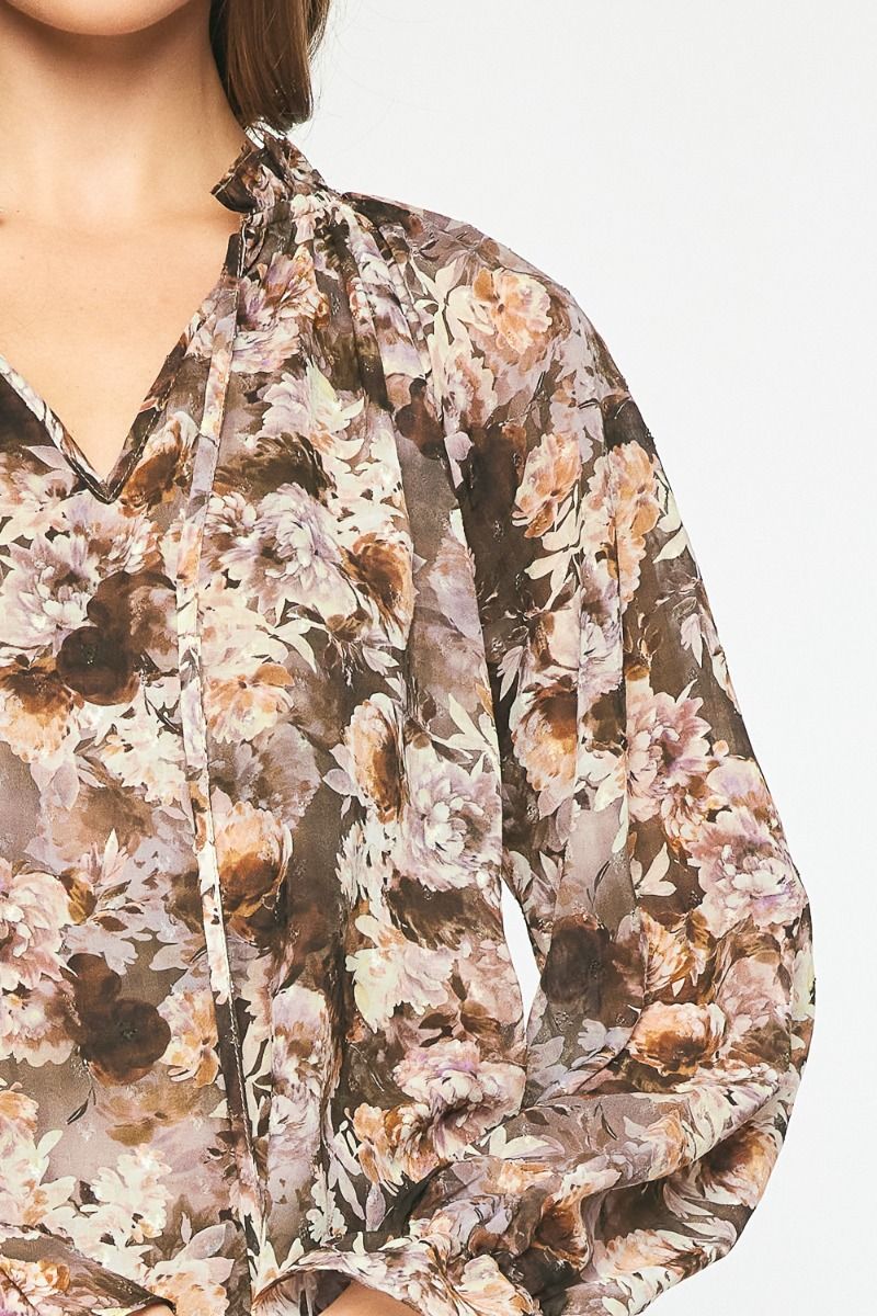 "Flowers For You" Blouse (Mocha) - Happily Ever Aften