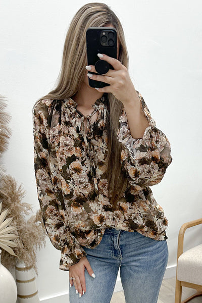 "Flowers For You" Blouse (Mocha) - Happily Ever Aften