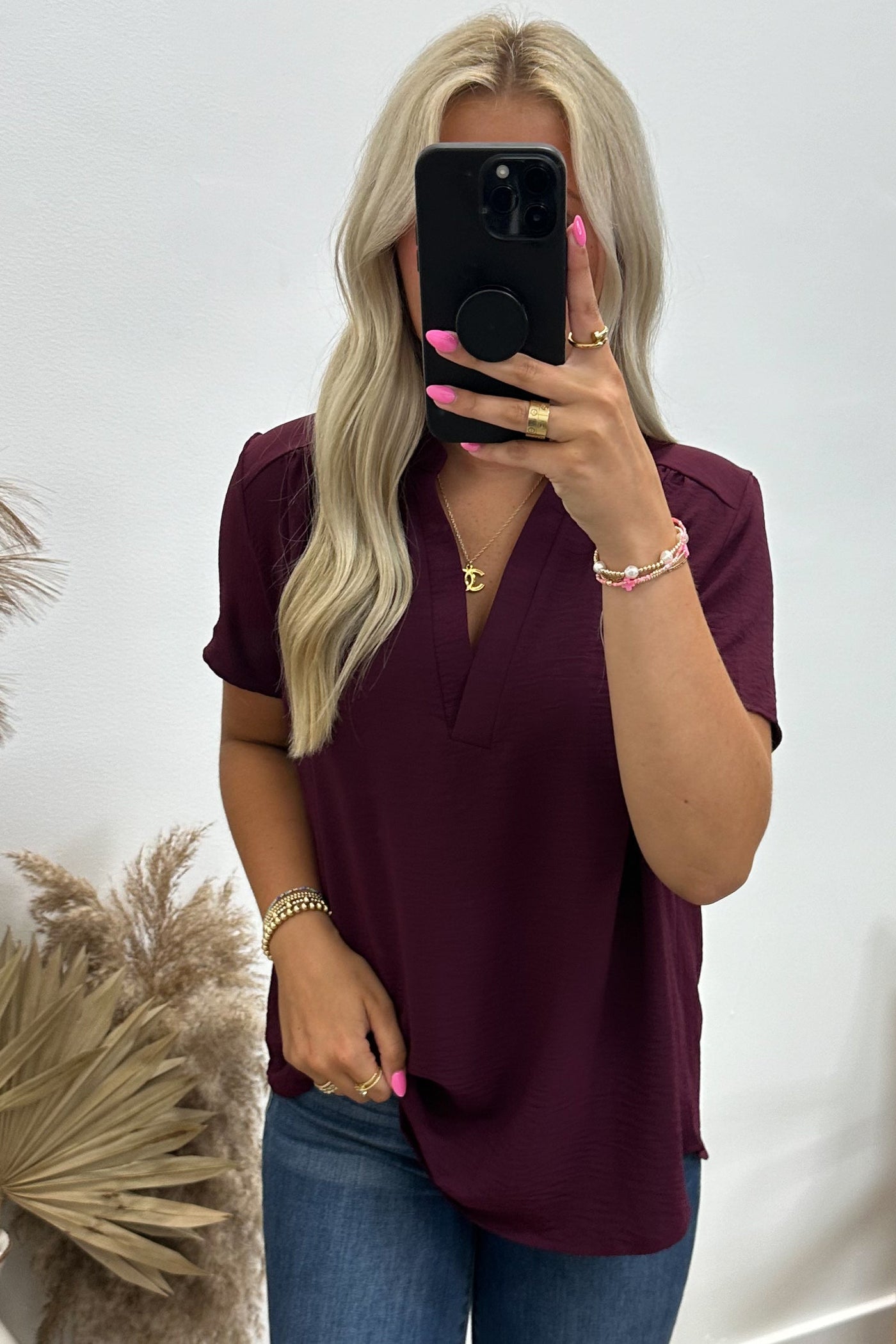 "Gathered Together" Top (Burgundy) - Happily Ever Aften