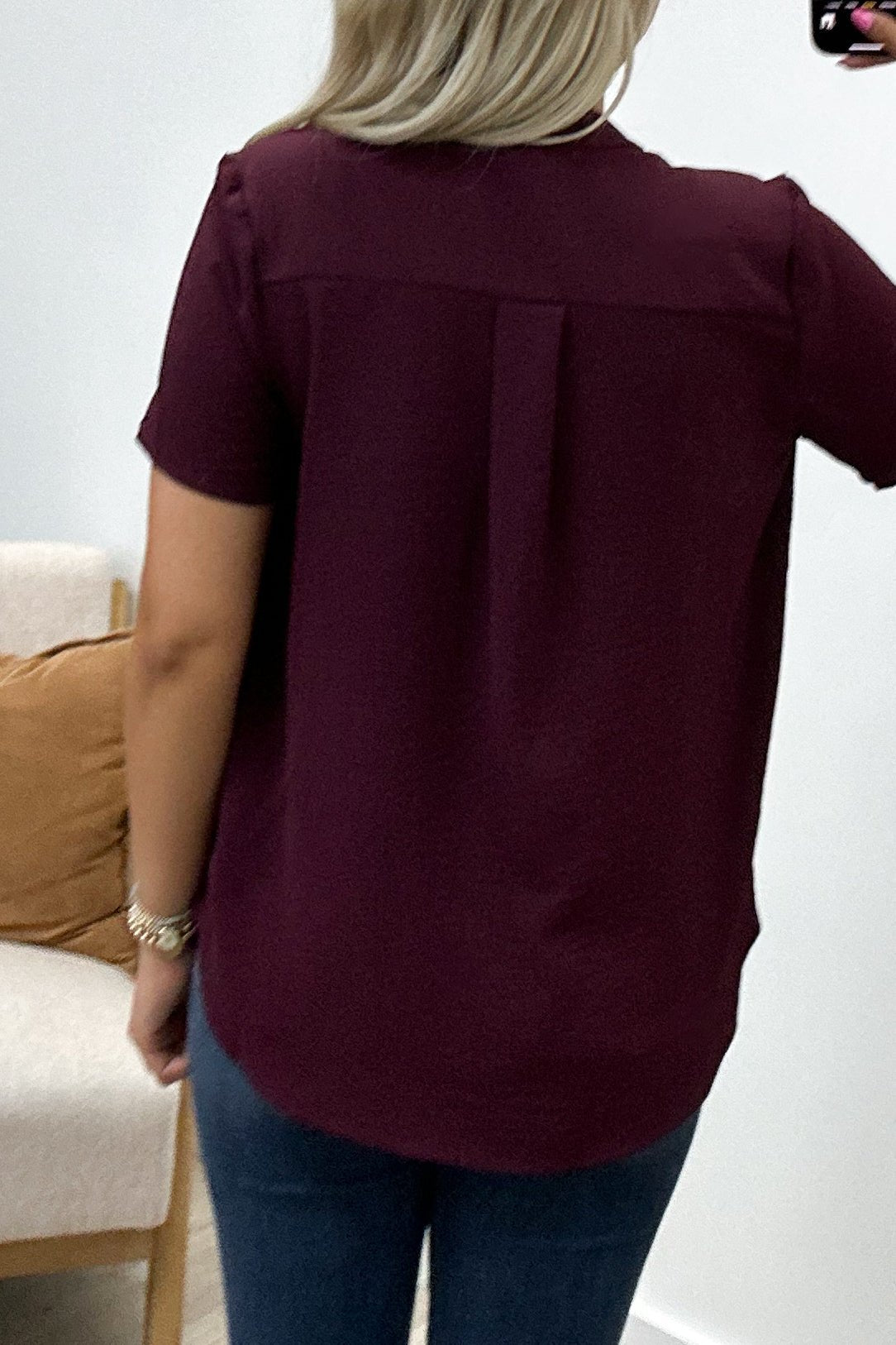 "Gathered Together" Top (Burgundy) - Happily Ever Aften