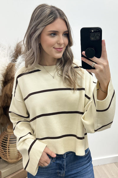 "Get With It" Sweater (Cream/Brown Stripes) - Happily Ever Aften