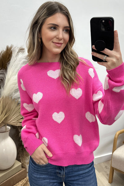 "Heart On My Sleeve" Sweater (Fuchsia) - Happily Ever Aften