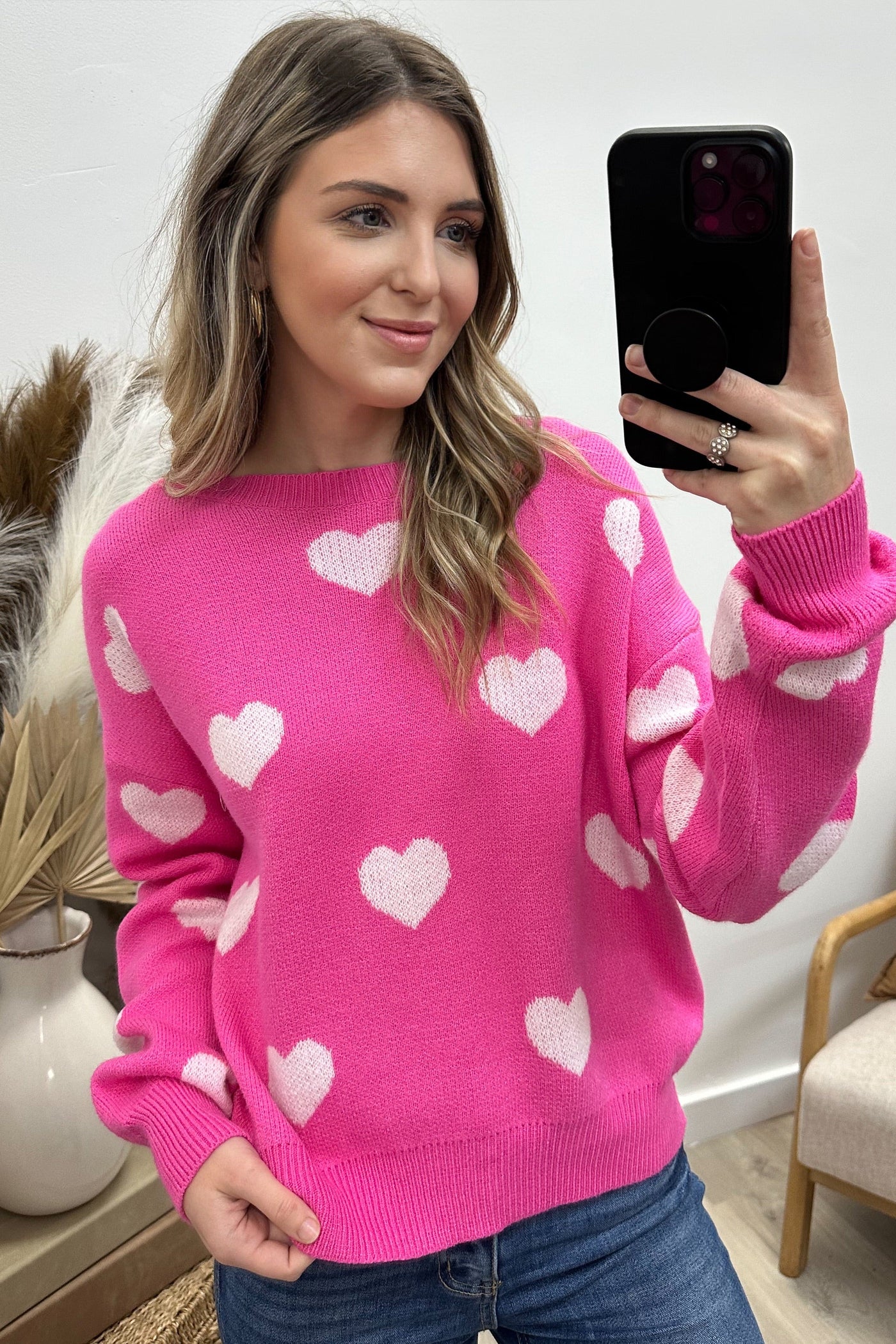 "Heart On My Sleeve" Sweater (Fuchsia) - Happily Ever Aften