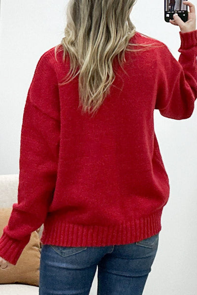 "Heartfelt Feelings" Sweater (Red) - Happily Ever Aften