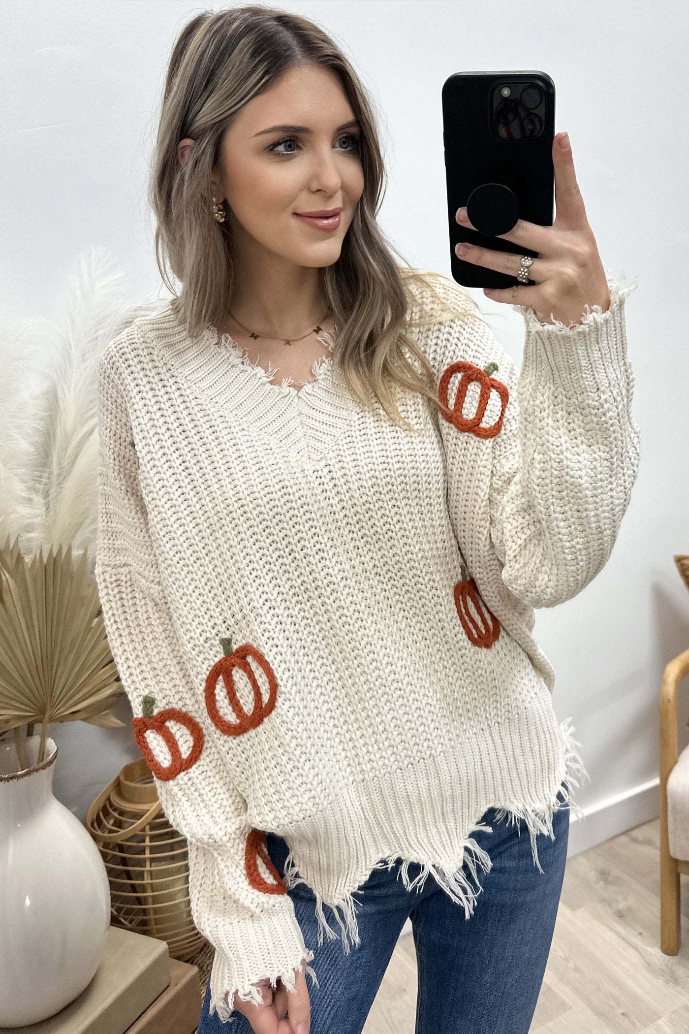 "Hello Pumpkin" Sweater (Ivory) - Happily Ever Aften