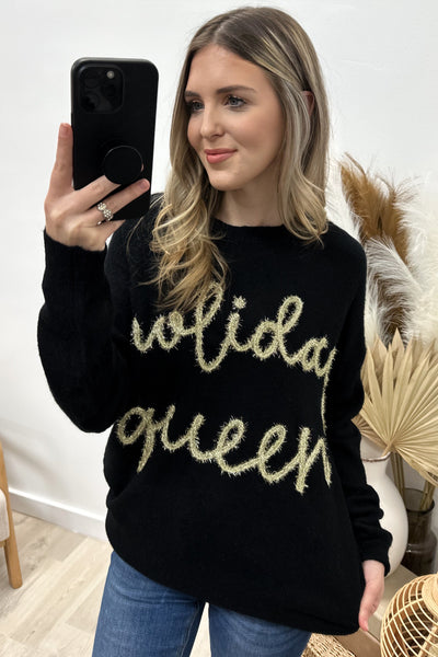 "Holiday Queen" Sweater (Black) - Happily Ever Aften