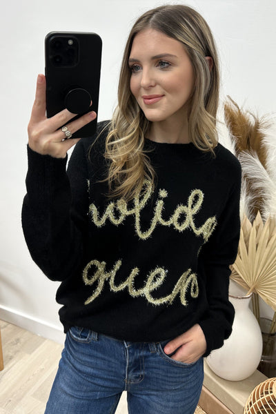 "Holiday Queen" Sweater (Black) - Happily Ever Aften