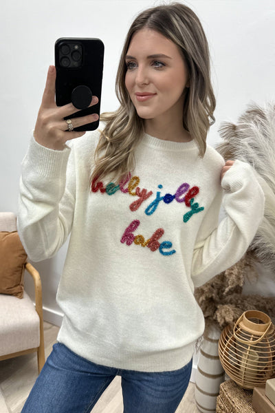 "Holly Jolly Babe" Sweater (Cream) - Happily Ever Aften