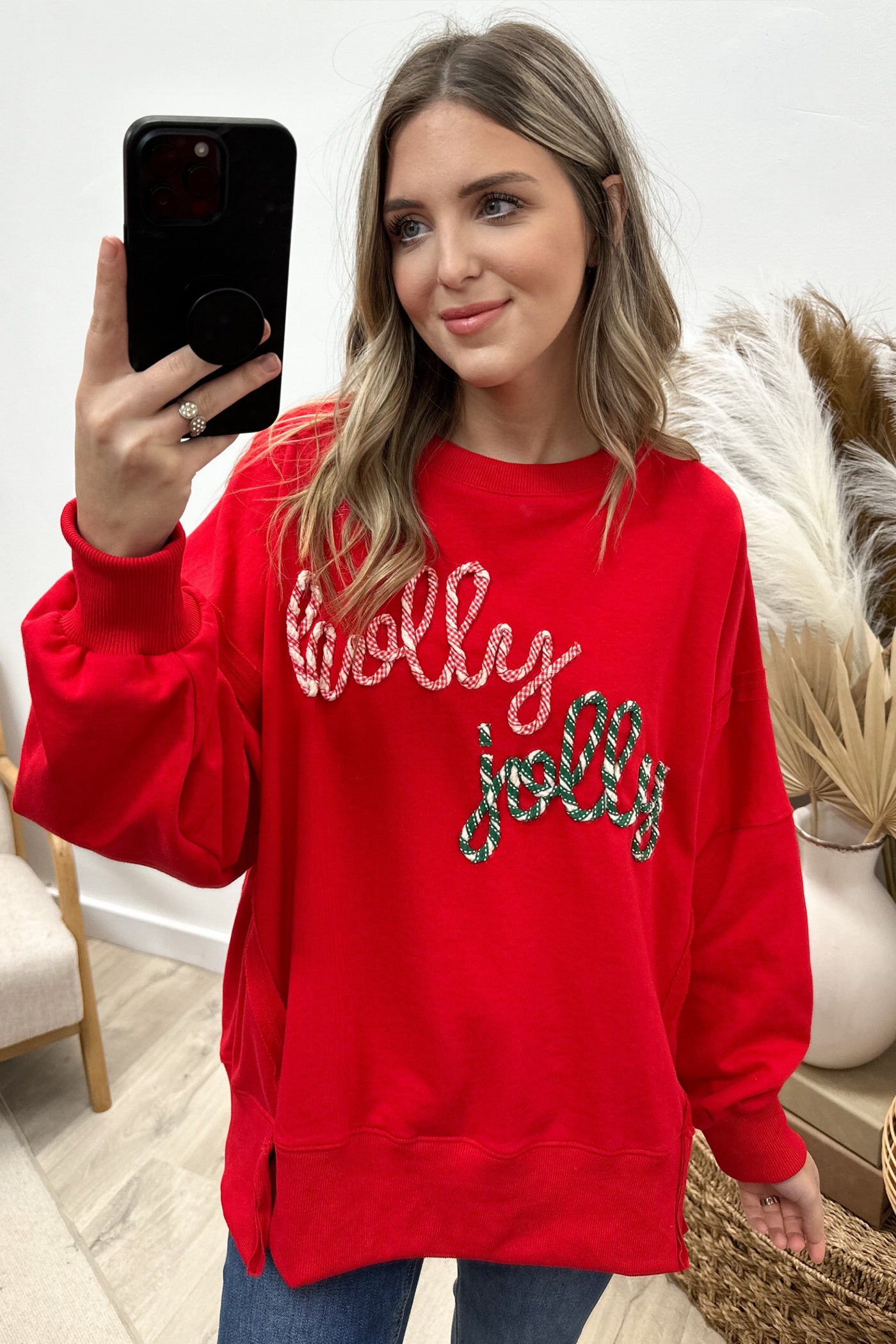 "Holly Jolly" Sweatshirt (Red) - Happily Ever Aften