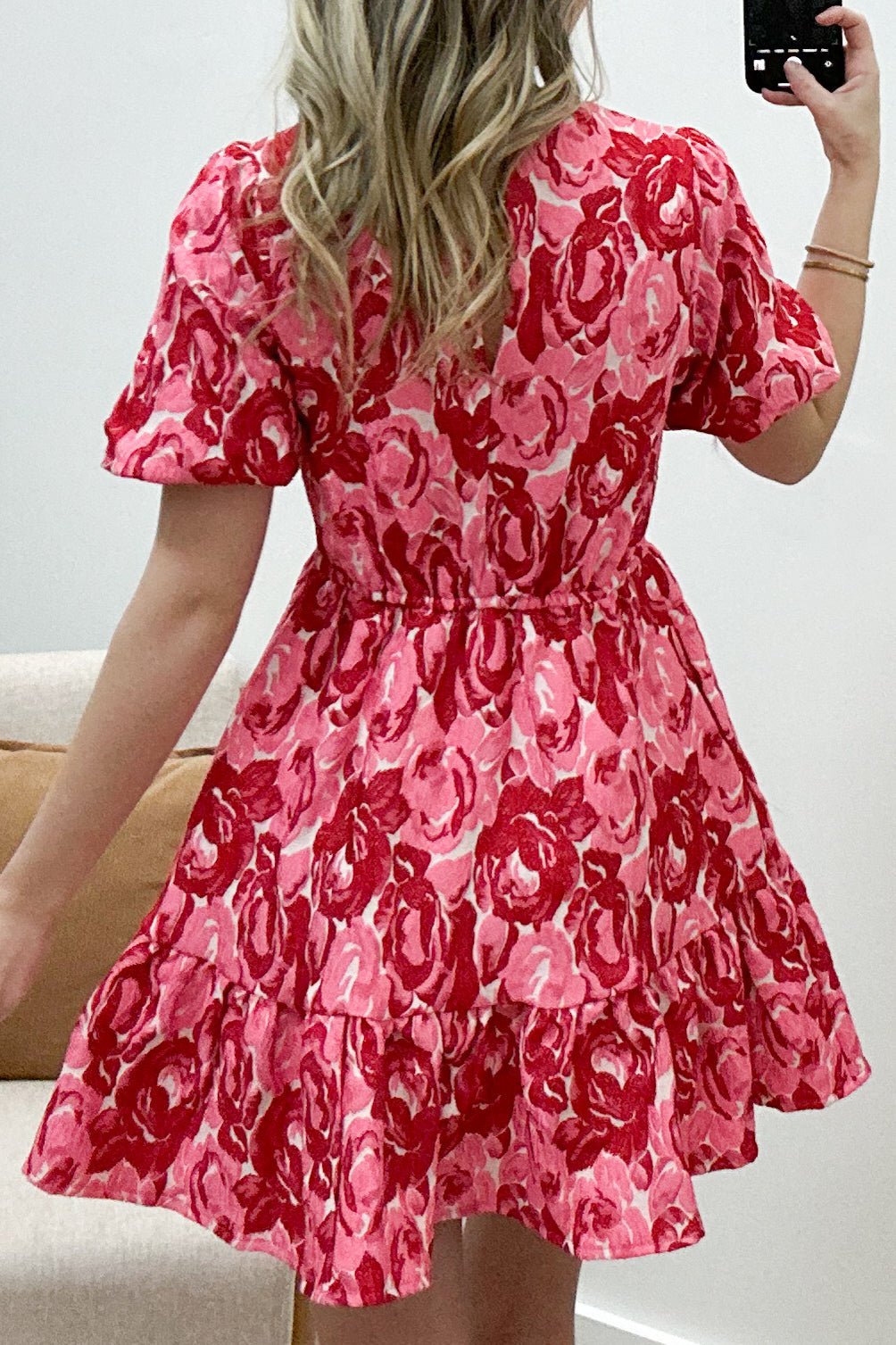 "Honey Bee Florals" Dress (Red/Pink) - Happily Ever Aften