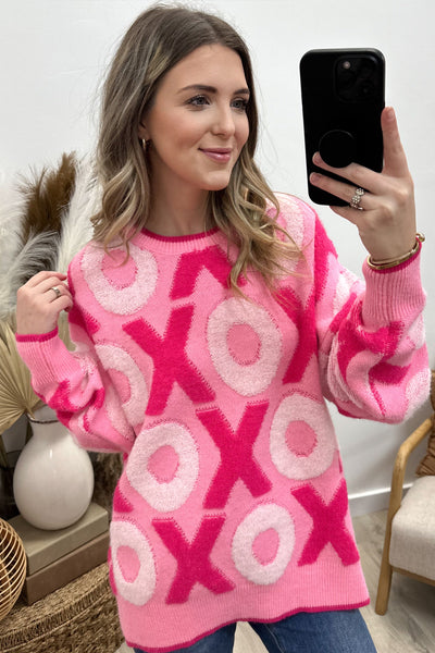 "Hugs & Kisses" Sweater (Pink Combo) - Happily Ever Aften