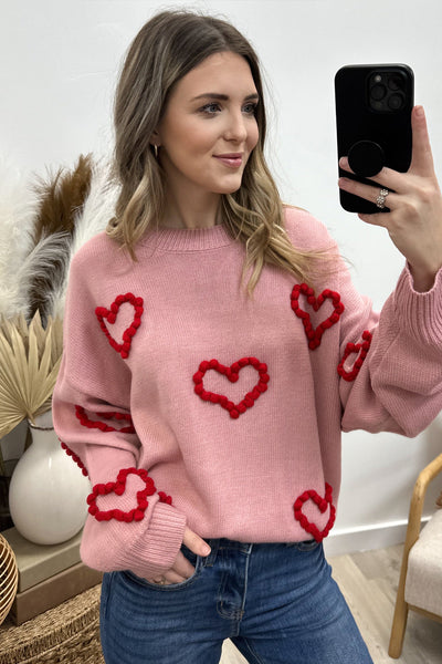 "In My Heart" Sweater (Blush/ Red) - Happily Ever Aften