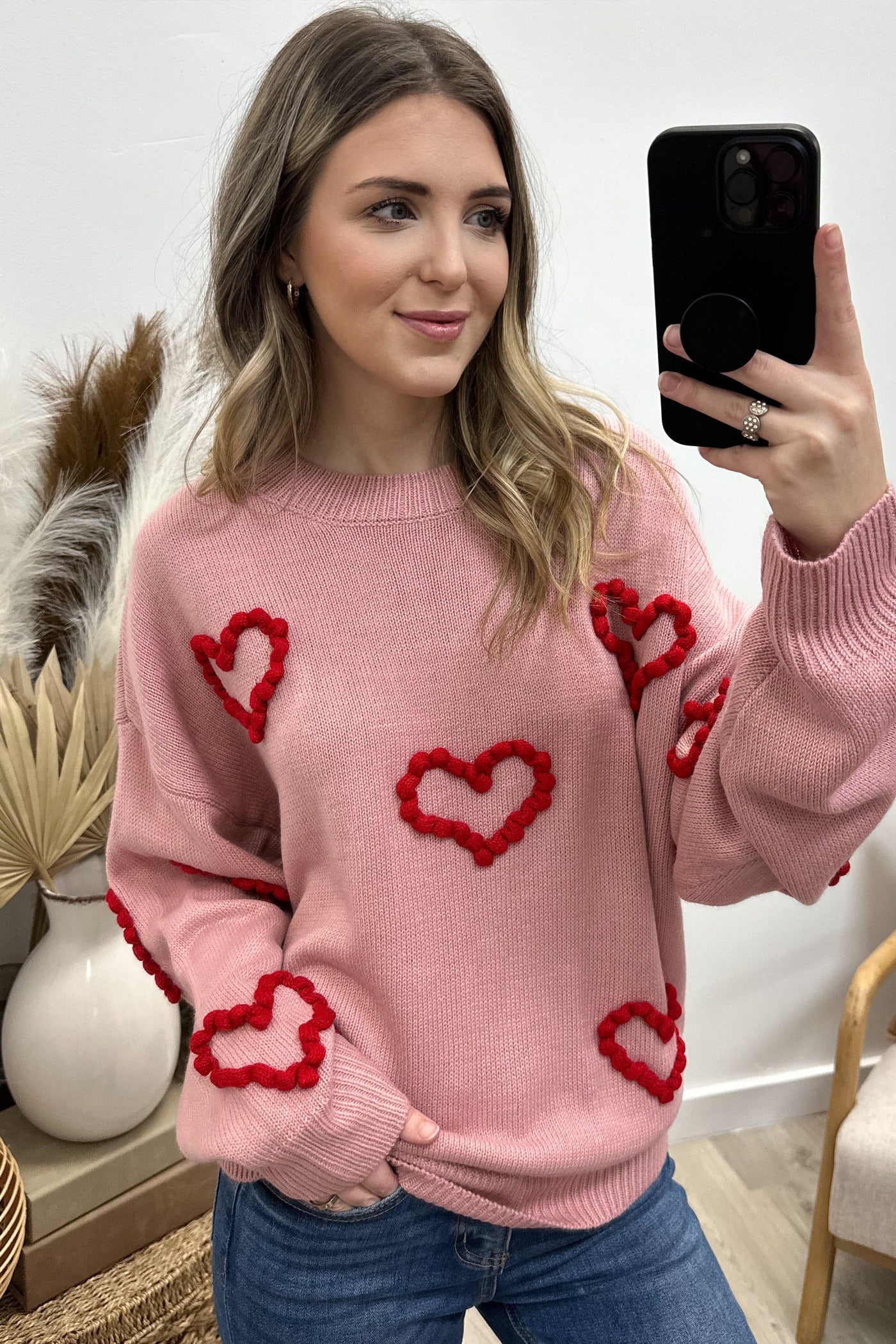 "In My Heart" Sweater (Blush/ Red) - Happily Ever Aften