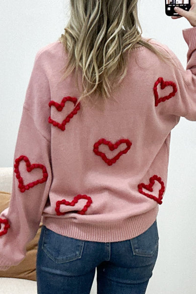 "In My Heart" Sweater (Blush/ Red) - Happily Ever Aften