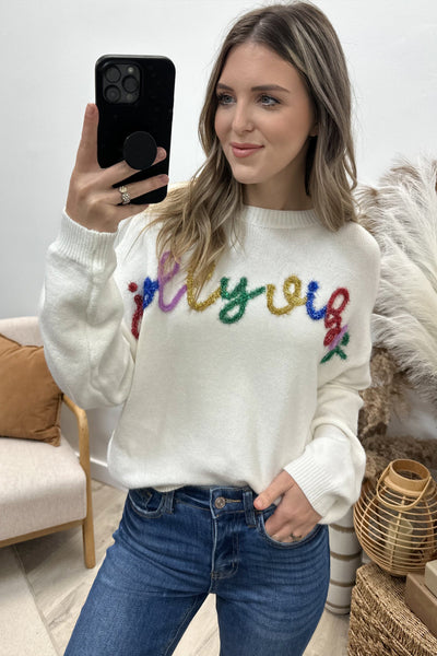 "Jolly Vibes" Sweater (White) - Happily Ever Aften