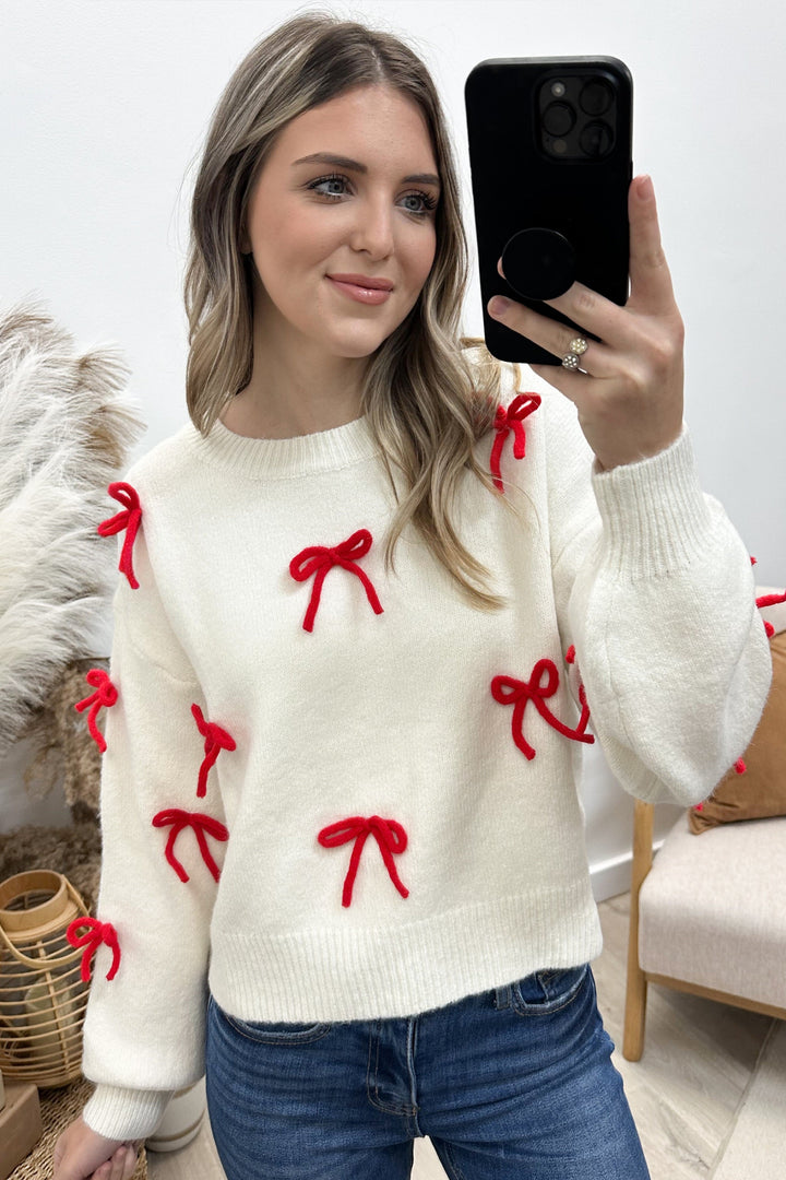 "Just A Girl" Sweater (Off White/ Red) - Happily Ever Aften
