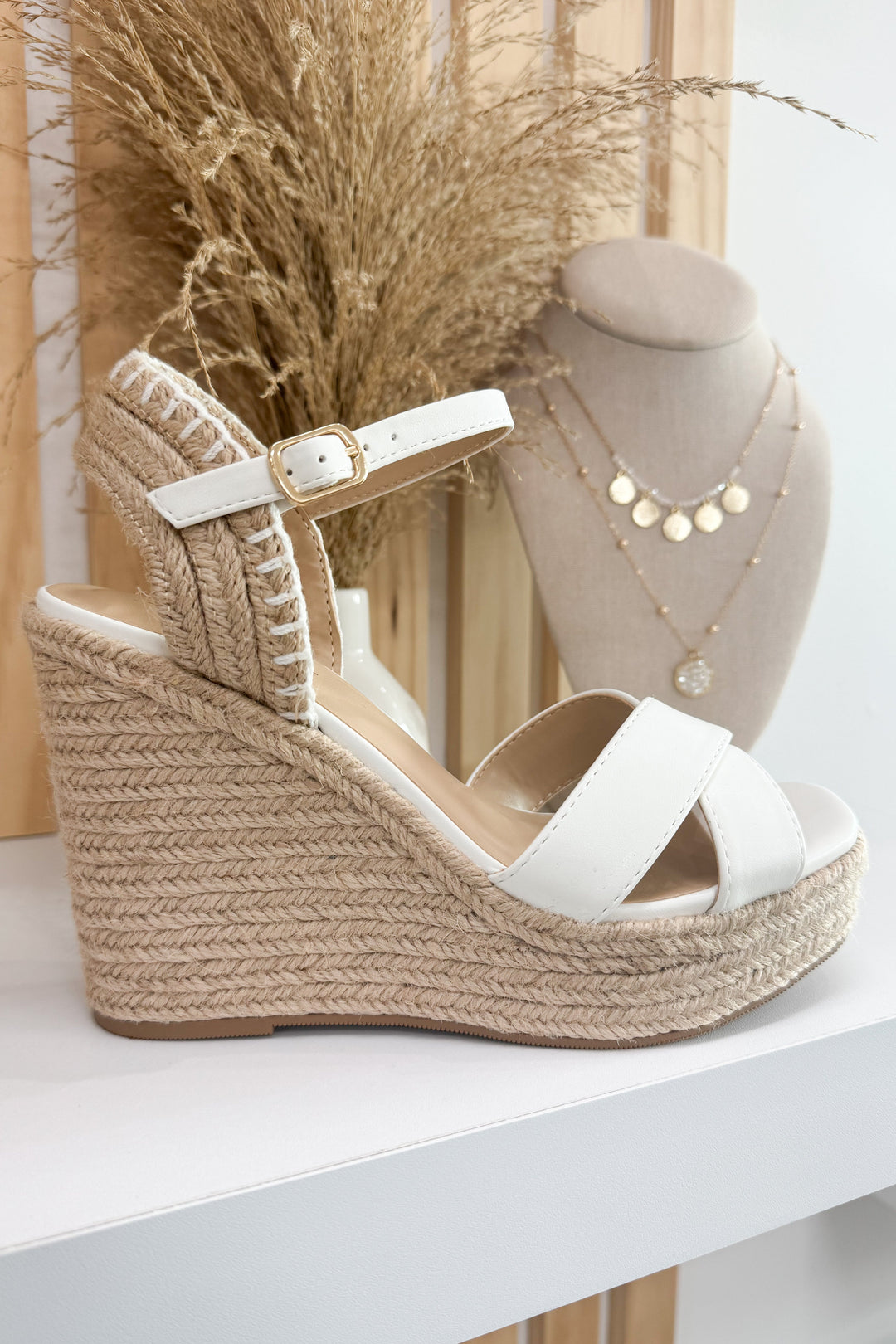 Karlie Espadrille Wedges (White) - Happily Ever Aften