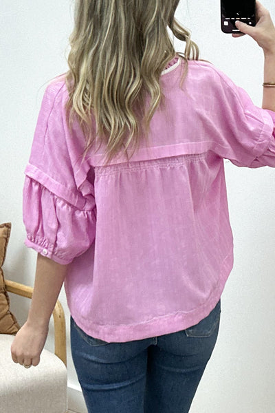 "Keep It Casual" Blouse (Pink) - Happily Ever Aften