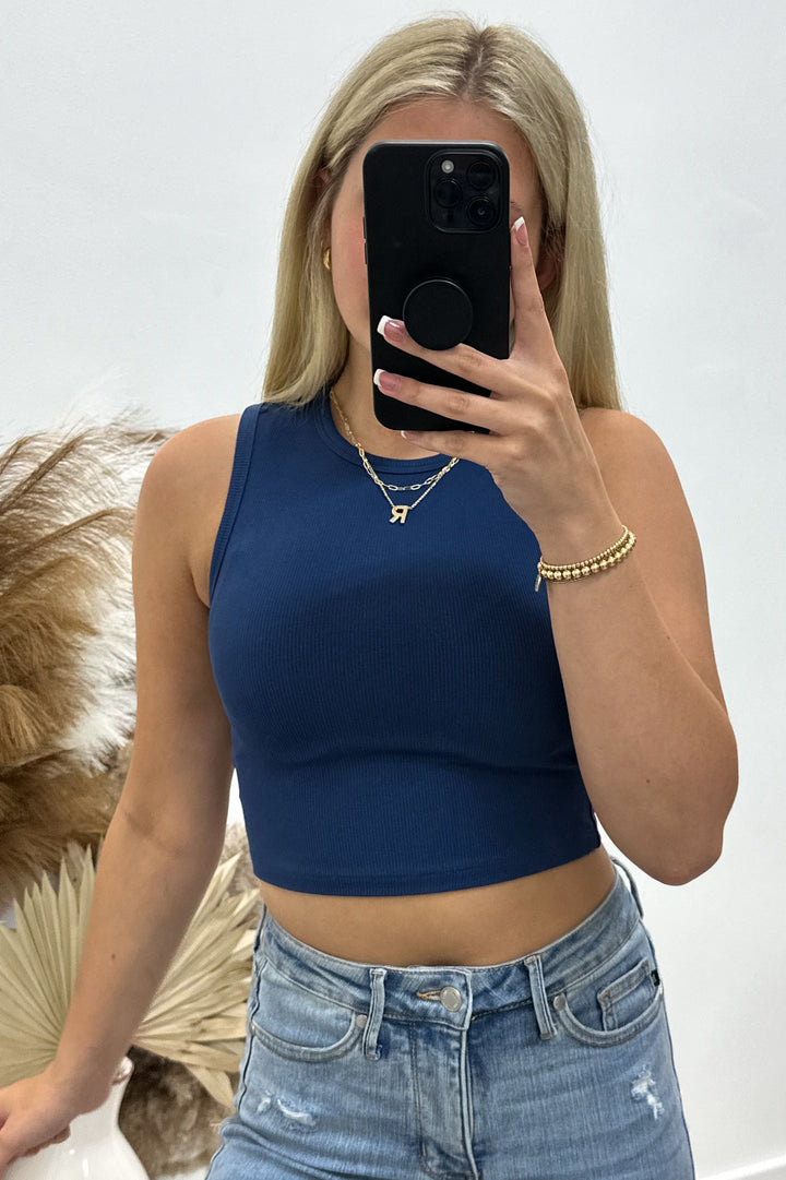 "Keep It Cute" Crop Top (Navy) - Happily Ever Aften