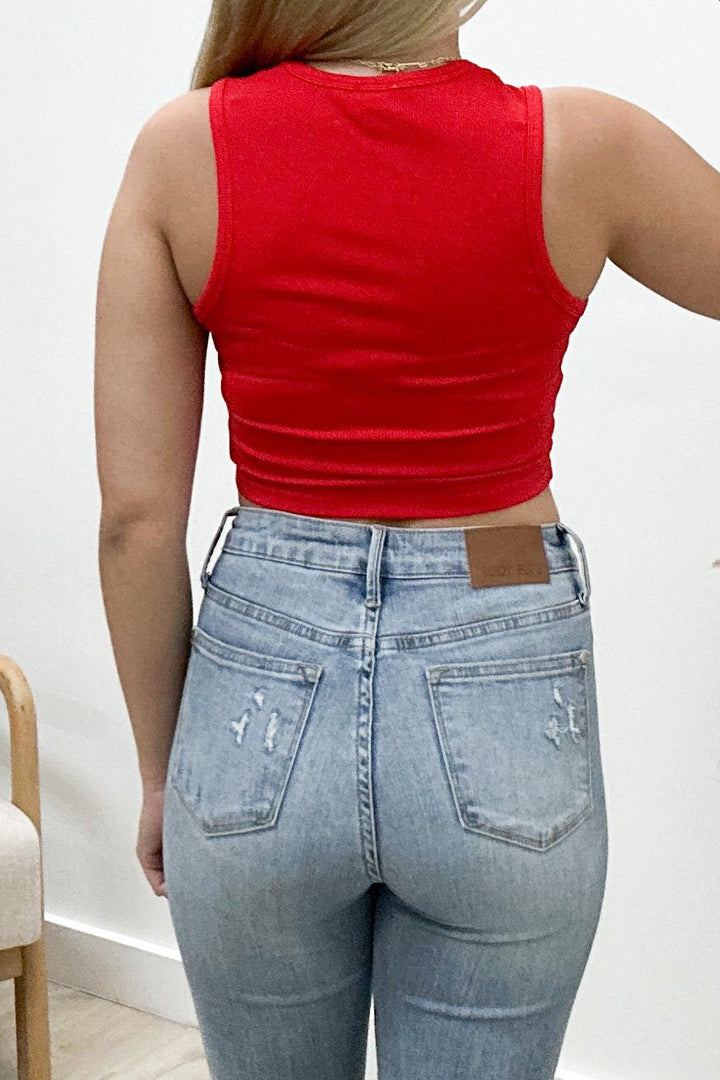 "Keep It Cute" Crop Top (Red) - Happily Ever Aften