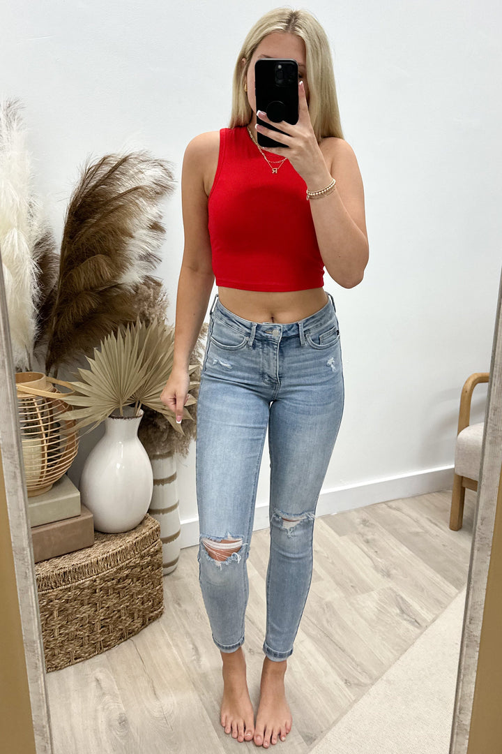 "Keep It Cute" Crop Top (Red) - Happily Ever Aften
