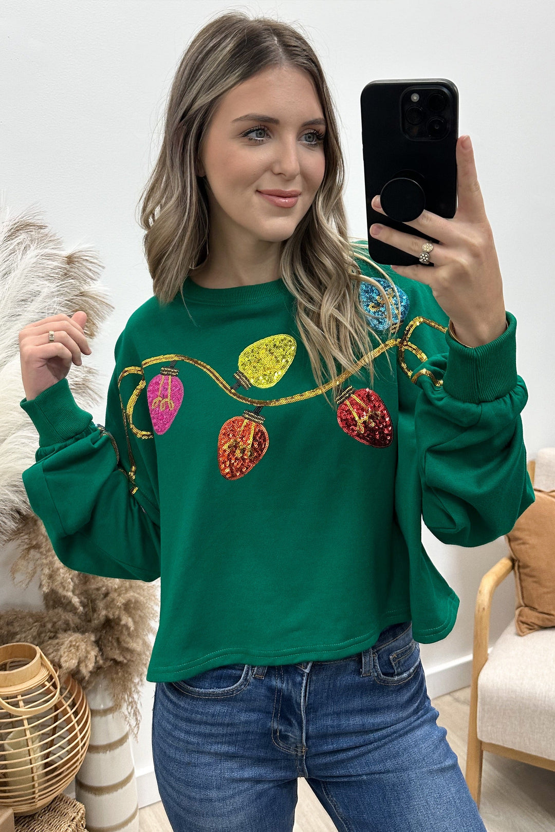 "Let Me Shine" Sweater (Green) - Happily Ever Aften