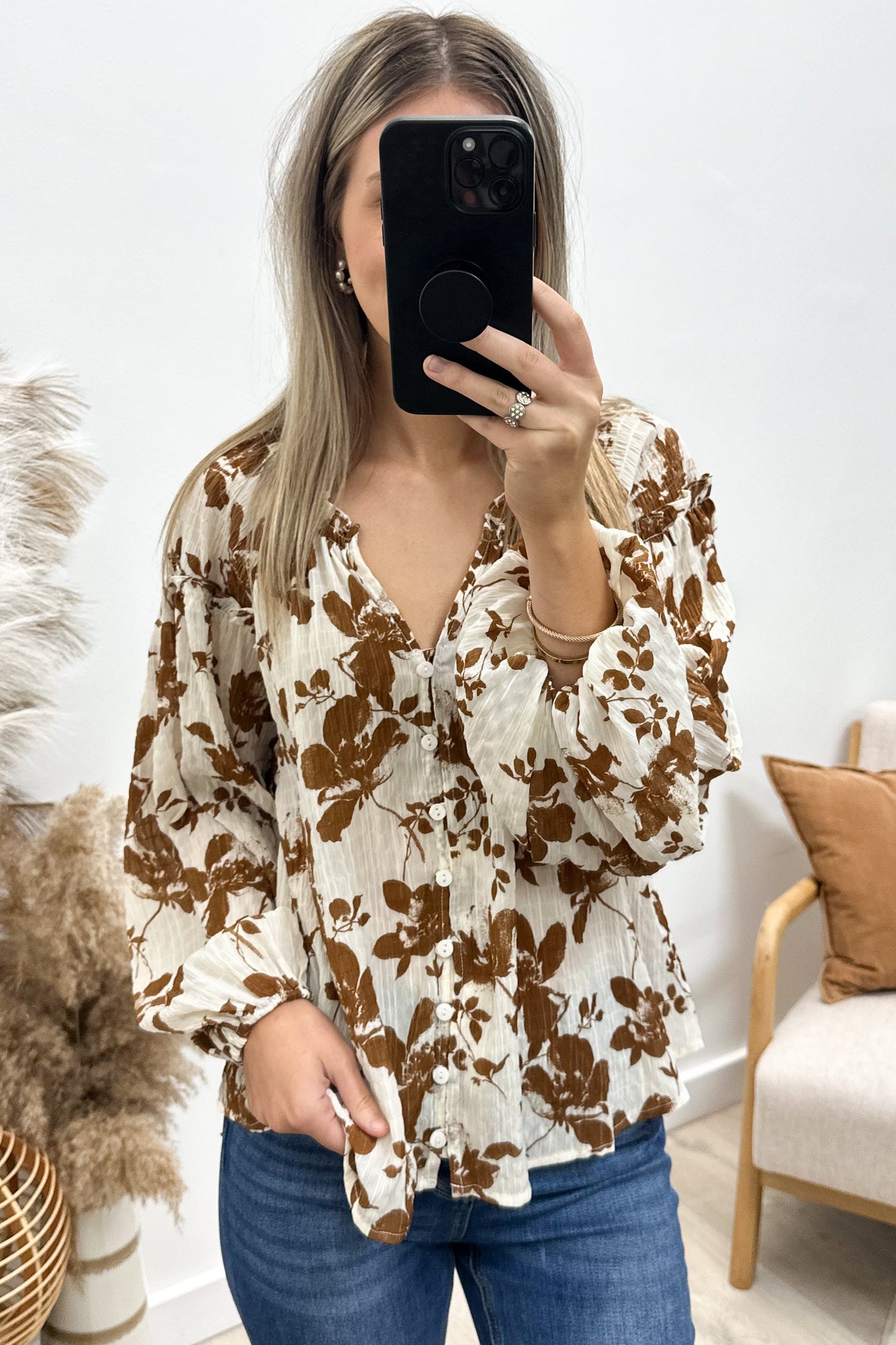 "Life In Full Bloom" Blouse (Brown) - Happily Ever Aften