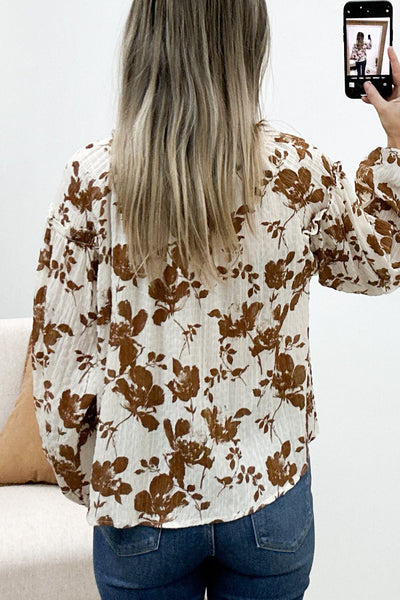 "Life In Full Bloom" Blouse (Brown) - Happily Ever Aften