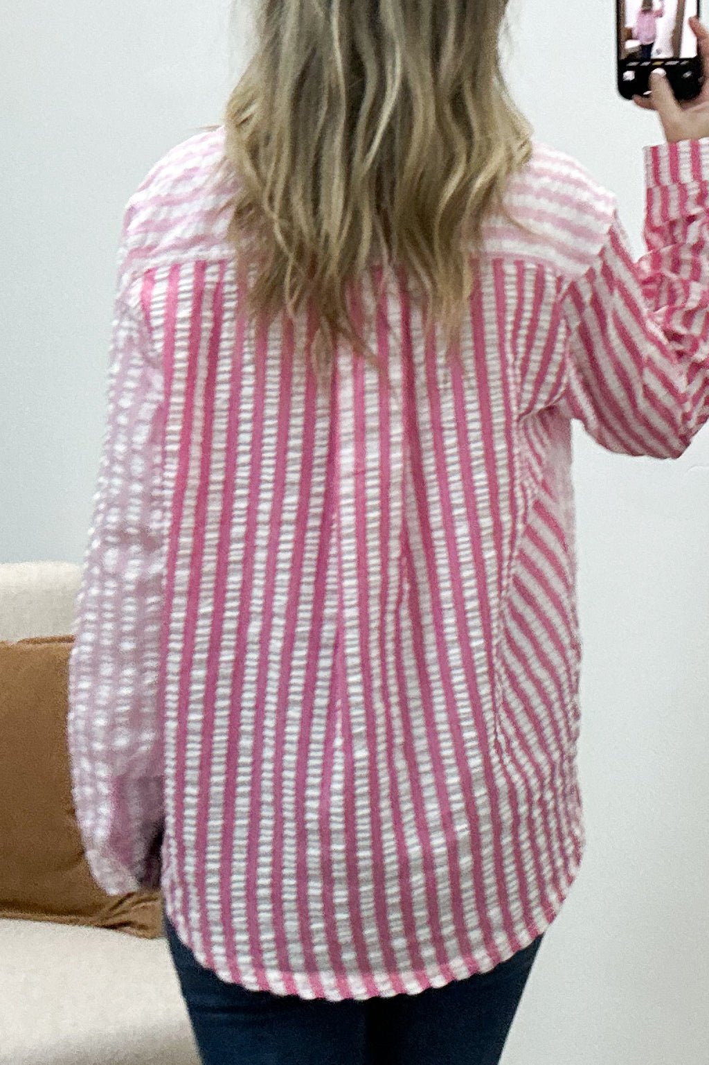 "Love The Feeling" Button Up (Light Pink) - Happily Ever Aften