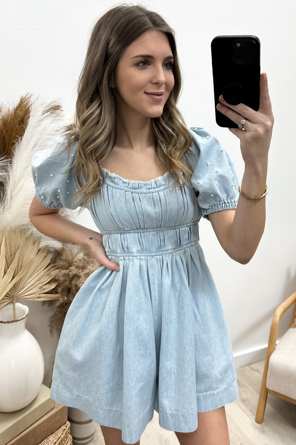 "Loving Everyday" Romper (Light Denim) - Happily Ever Aften