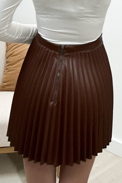 "Meet Over Coffee" Leather Skirt (Chocolate) - Happily Ever Aften