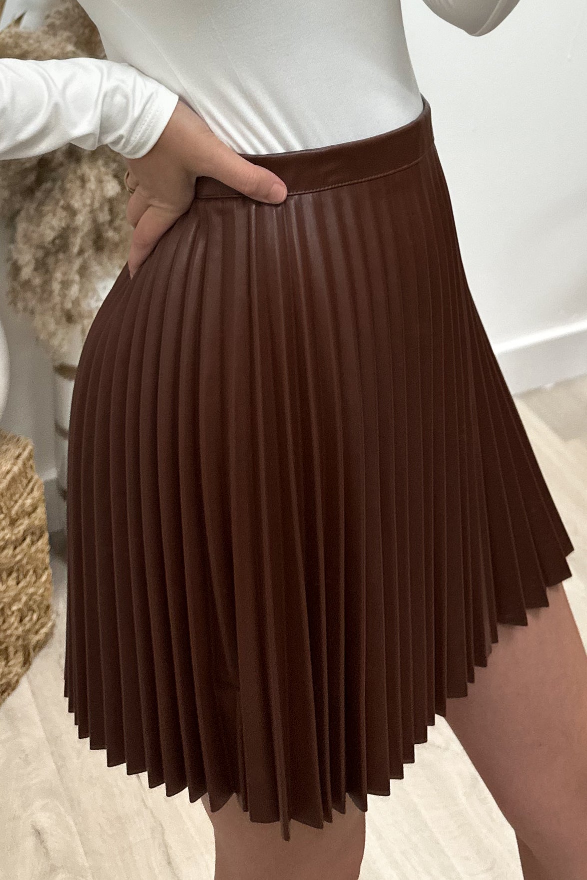 "Meet Over Coffee" Leather Skirt (Chocolate) - Happily Ever Aften