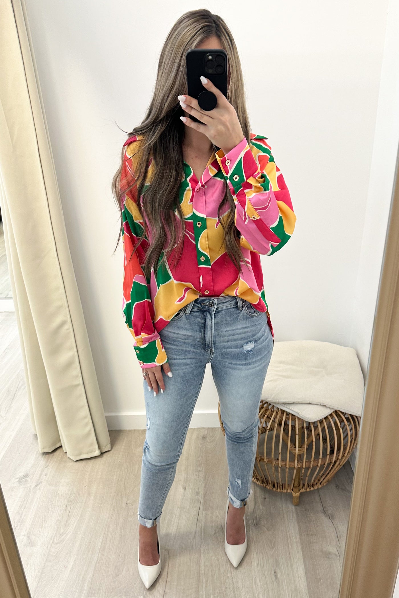 "Mix The Colors" Blouse (Pink/Yellow) - Happily Ever Aften