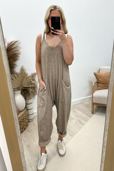 "My Space" Jumpsuit (Oatmeal) - Happily Ever Aften