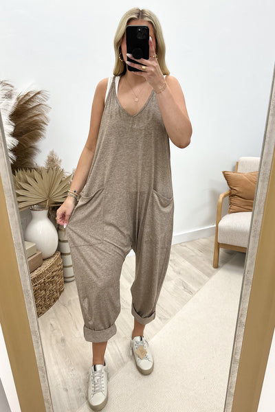 "My Space" Jumpsuit (Oatmeal) - Happily Ever Aften