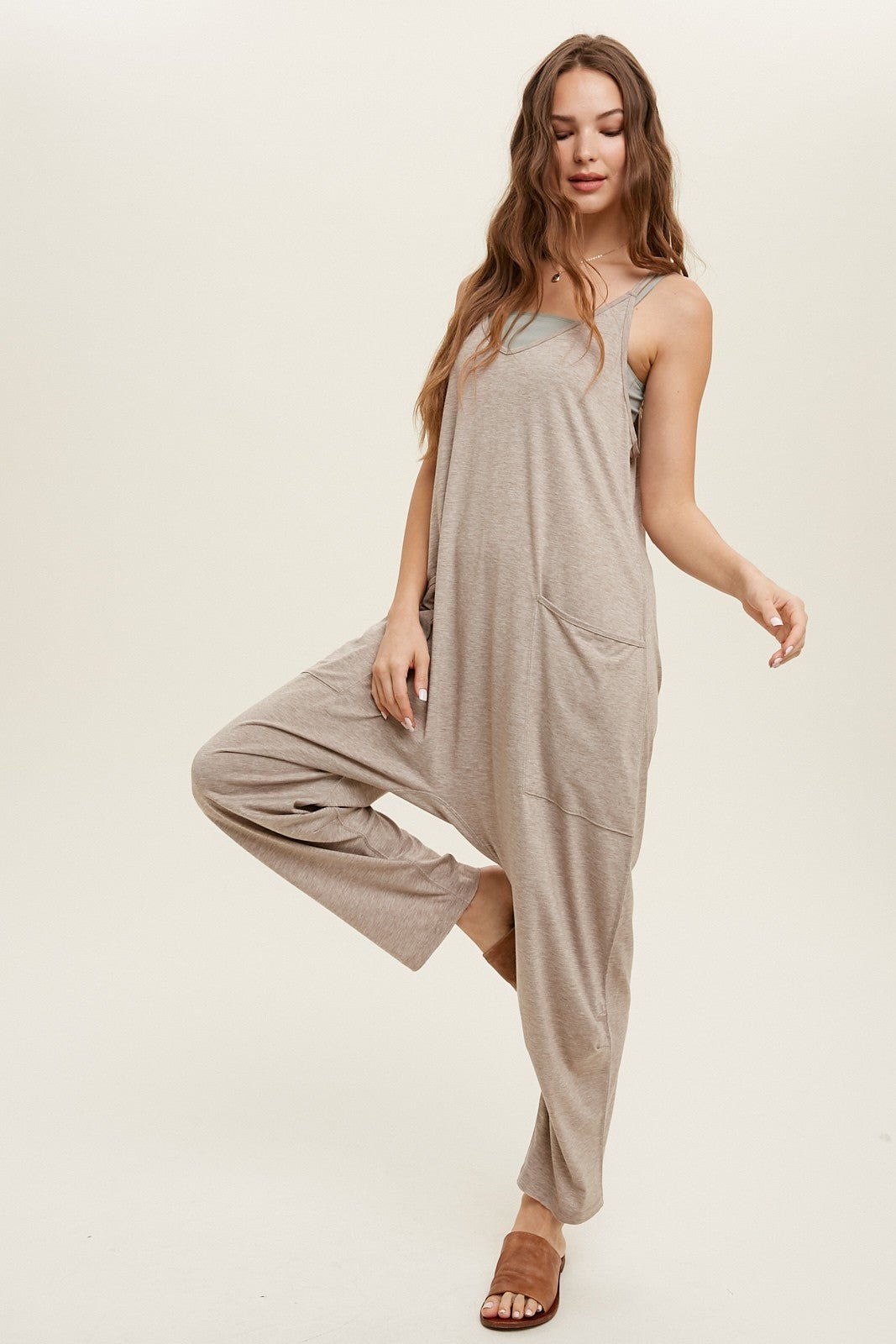 "My Space" Jumpsuit (Oatmeal) - Happily Ever Aften