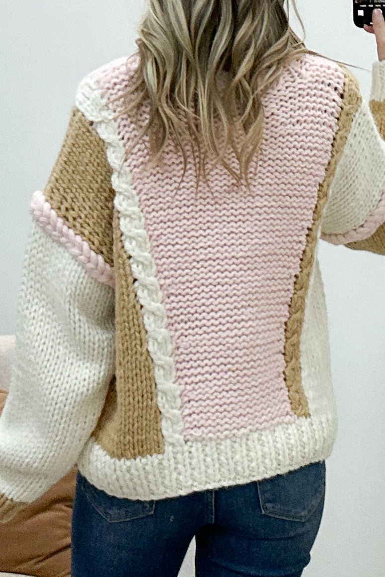 "Neapolitan Dreams" Sweater (Mocha/Pink) - Happily Ever Aften