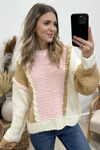 "Neapolitan Dreams" Sweater (Mocha/Pink) - Happily Ever Aften