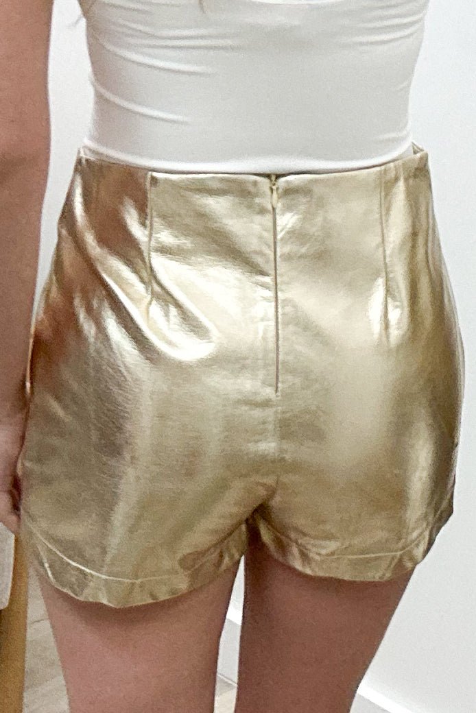 "Never Too Late" Faux Leather Shorts (Gold) - Happily Ever Aften