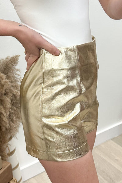 "Never Too Late" Faux Leather Shorts (Gold) - Happily Ever Aften