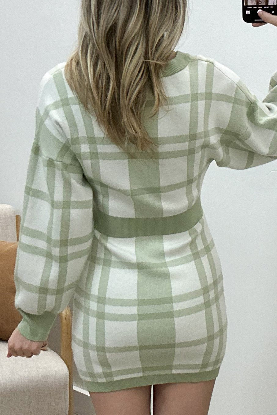 "Not So Clueless" Sweater Dress (Sage/White) - Happily Ever Aften