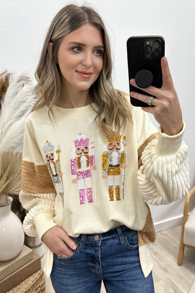 "Nutcracker March" Sweater (Cream/Taupe) - Happily Ever Aften